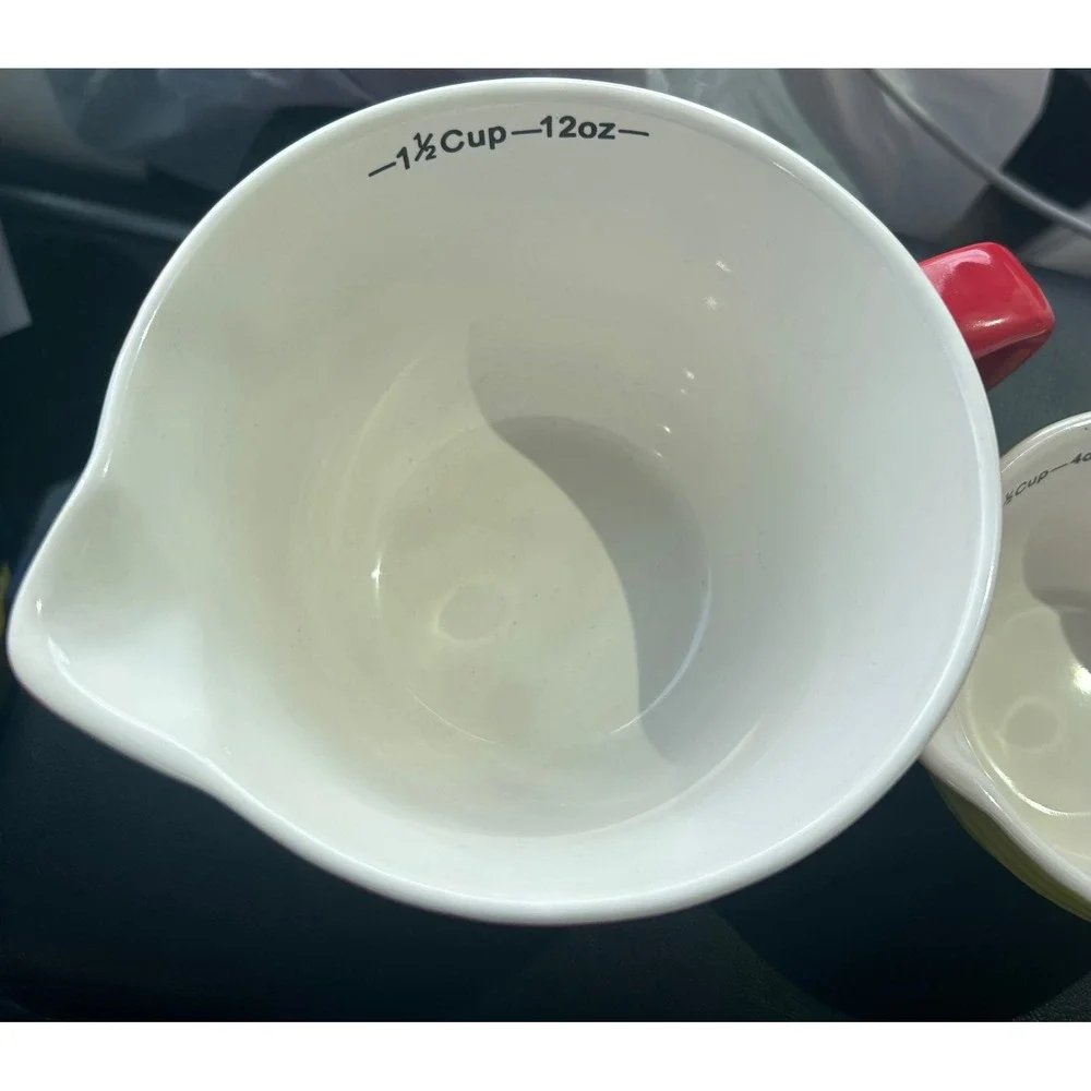 Creative Co-Op Stoneware Nesting Measuring Cup Set 4 Piece Multicolor Ribbed